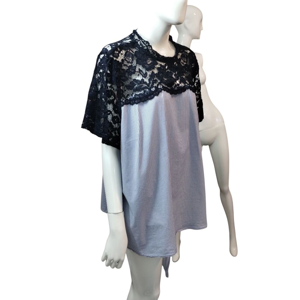 Boutique‎ Women's Size 3X Striped Lace Classy Feminine Office Wear Side Tie Top